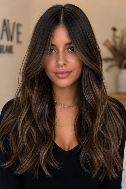 Tone-on-tone balayage brunettes showcasing soft, natural dimension with subtle highlights for a low-maintenance, polished look