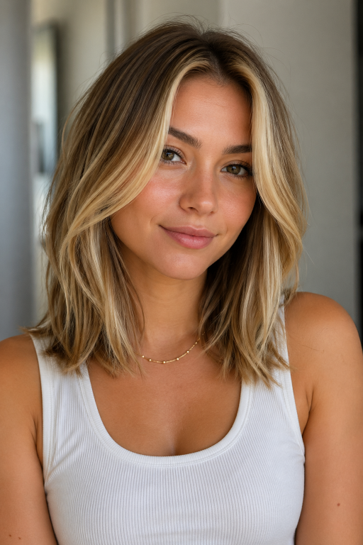 Brunette balayage with money piece highlighting face-framing strands for a bright, dimensional modern hair look