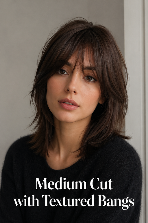 Thin fine hair makeover with soft layered bob and wispy bangs adding natural volume and face-framing shape