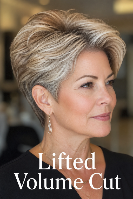 short hairstyles for women over 50 with layered bobs, pixie cuts, and volume styles