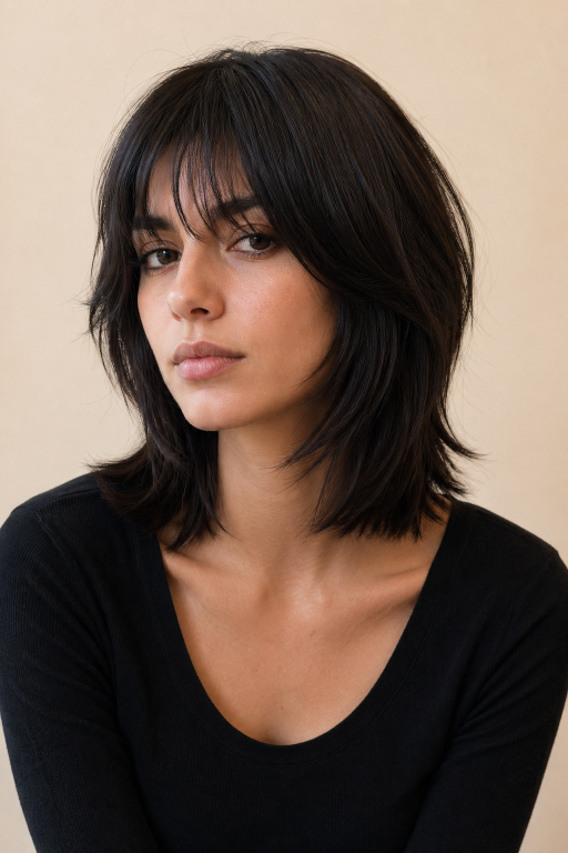 Short shag hairstyle with textured layers and modern volume for women