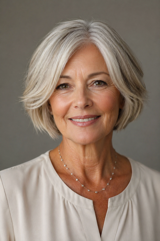 Choppy bob hairstyles for women over 60 showing layered, textured cuts that add volume and movement to aging hair