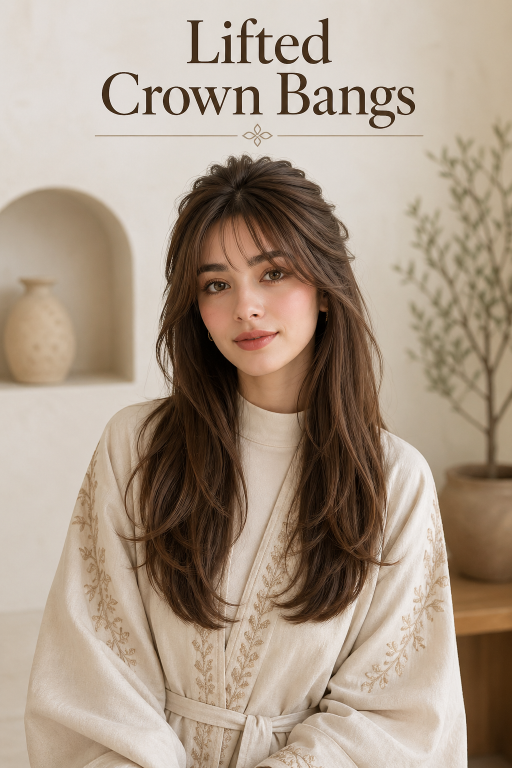 Bangs hairstyles for round faces featuring side-swept and curtain fringe that slim and frame soft facial features