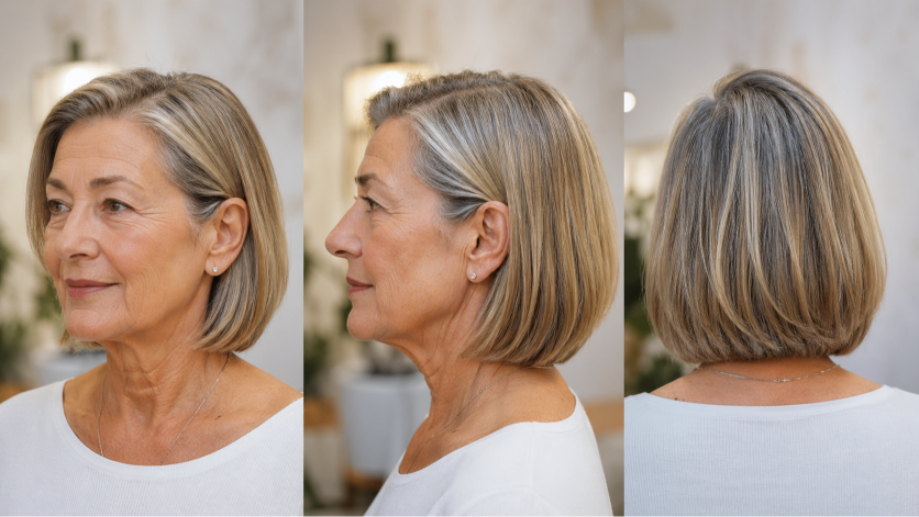 Elegant short and layered hairstyles for women over 80 showcasing soft volume, natural gray hair, and easy-to-maintain flattering cuts