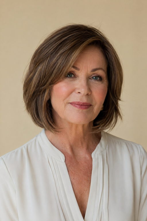 Choppy bob hairstyles for women over 60 showing layered, textured cuts that add volume and movement to aging hair