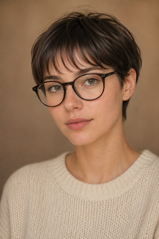 Short pixie haircut for women with glasses showing flattering modern styles for different face shapes