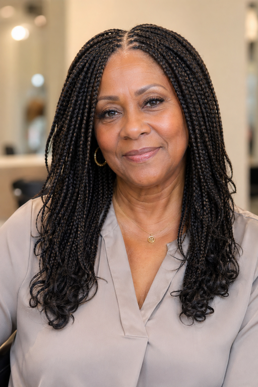 Elegant braided hairstyles for older Black women over 50 showcasing protective, low-maintenance, and graceful looks