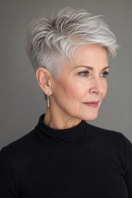 Hairstyles for women over 60 with thin fine hair showing layered bobs, pixie cuts, and volume-boosting styles for a fuller, youthful look