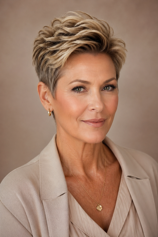 Hairstyles for women over 40 with thin fine hair showing volume-boosting cuts like layered bobs, pixies, and textured styles for fuller-looking hair
