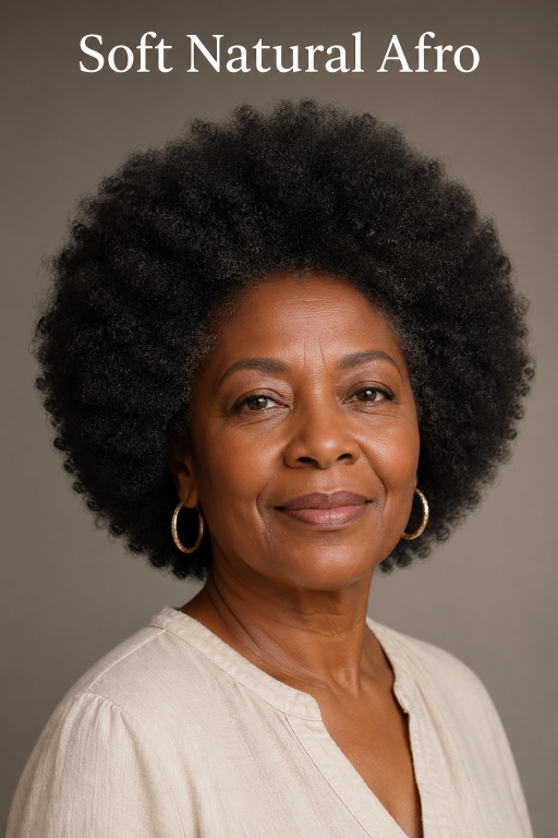 Hairstyles for Black women over 70 featuring short, natural, curly, and low-maintenance elegant looks