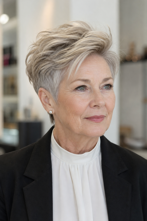 Hairstyles for women over 60 with thin fine hair showing layered bobs, pixie cuts, and volume-boosting styles for a fuller, youthful look