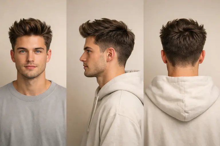 various blowout taper haircut styles for men showing different taper fades, hair lengths, and textures including curly, wavy, and straight hair with voluminous tops and clean sides