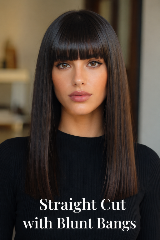 Thin fine hair makeover with soft layered bob and wispy bangs adding natural volume and face-framing shape
