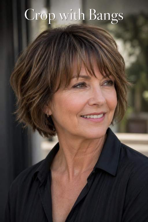 short hairstyles for women over 50 with layered bobs, pixie cuts, and volume styles