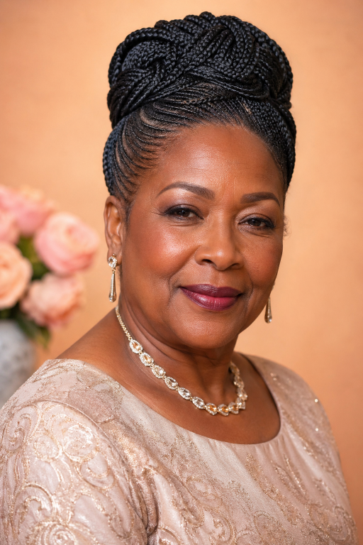 Elegant braided hairstyles for older Black women over 50 showcasing protective, low-maintenance, and graceful looks