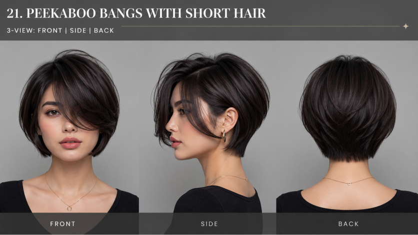 25 bangs hairstyles for short hair showcasing different fringe styles on pixie cuts and bobs for various face shapes and hair textures