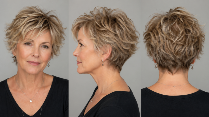 short hairstyles for women over 50 with layered bobs, pixie cuts, and volume styles