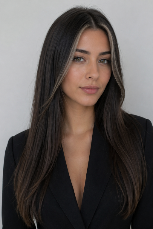 Brunette balayage with money piece highlighting face-framing strands for a bright, dimensional modern hair look