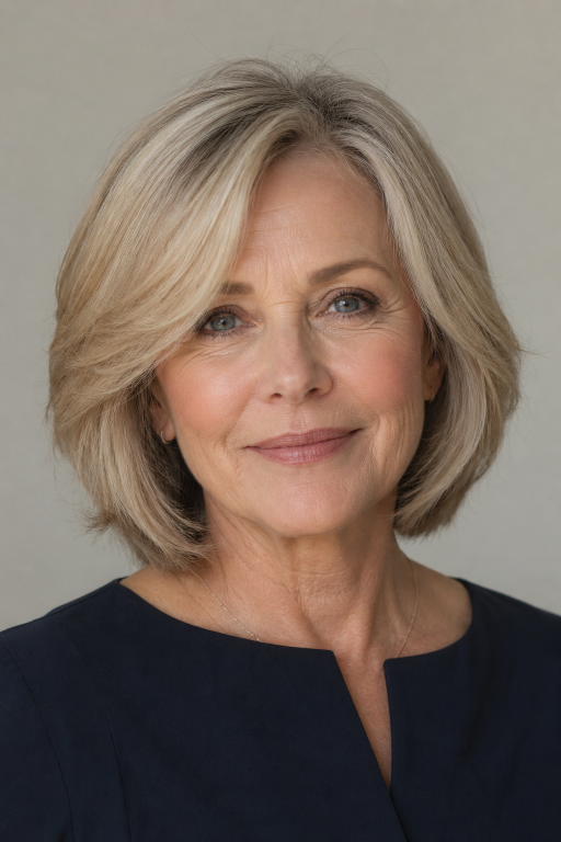 Choppy bob hairstyles for women over 60 showing layered, textured cuts that add volume and movement to aging hair
