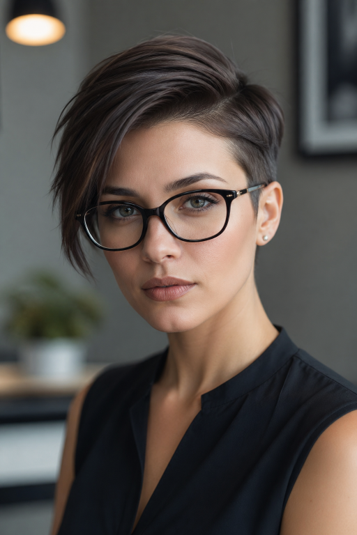 Short pixie haircut for women with glasses showing flattering modern styles for different face shapes