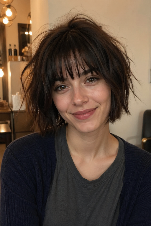 Choppy bob haircut for thin fine hair with textured layers adding natural volume and movement