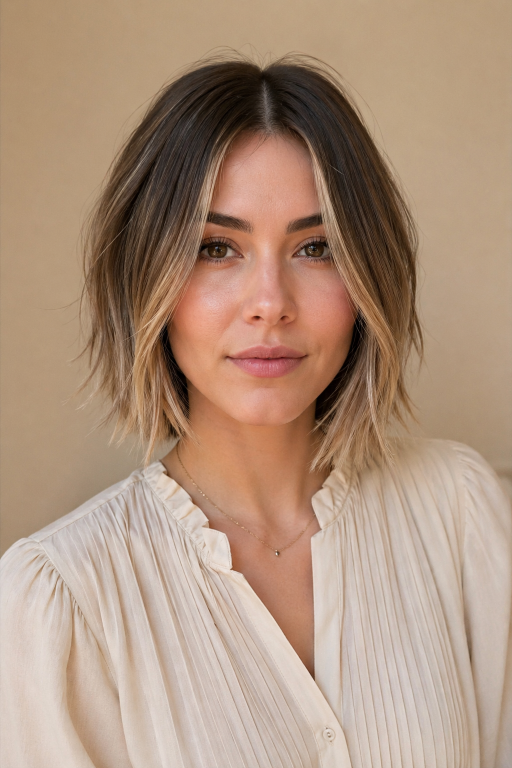 Choppy bob haircut for thin fine hair with textured layers adding natural volume and movement