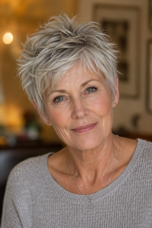 Hairstyles for women over 60 with thin fine hair showing layered bobs, pixie cuts, and volume-boosting styles for a fuller, youthful look