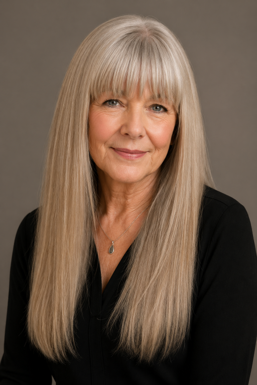 Hairstyles for women over 60 with bangs featuring layered bobs, pixie cuts, and soft fringes that flatter mature faces and fine hair