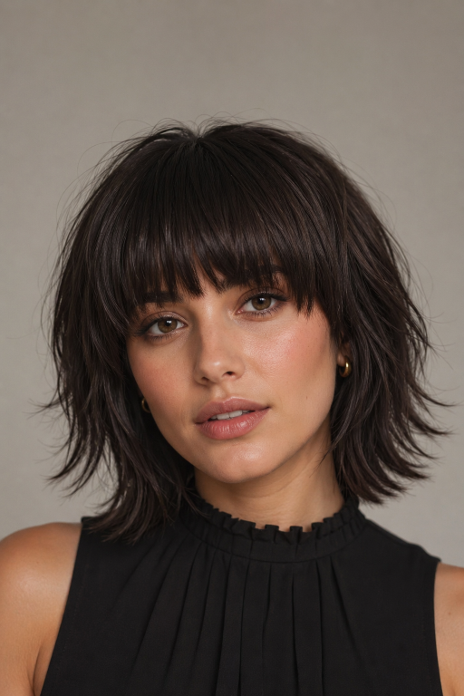 Short shag hairstyle with textured layers and modern volume for women