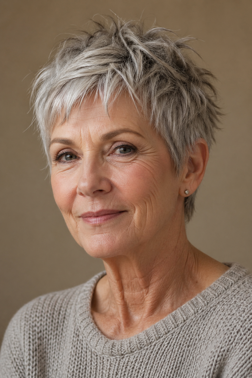 Short haircuts for women over 70 featuring layered pixie, soft bob, and easy low-maintenance styles for thinning hair