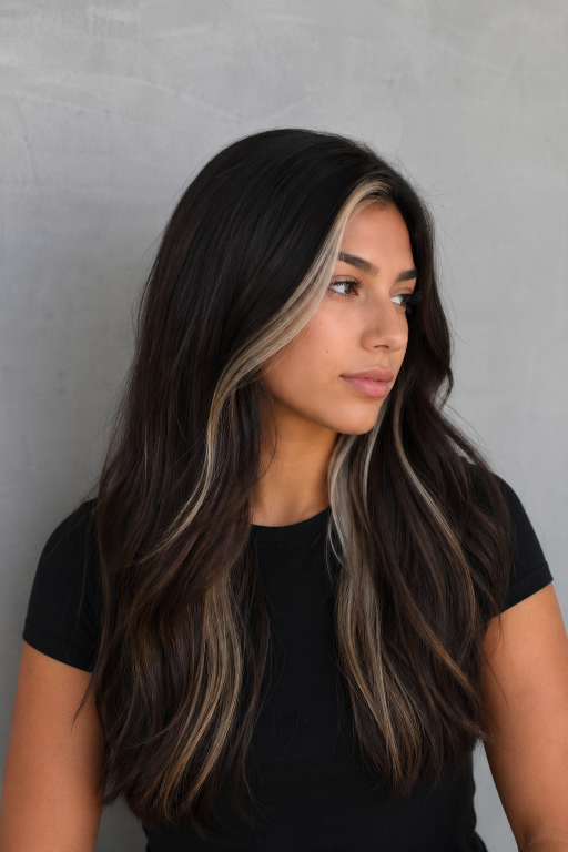 Brunette balayage with money piece highlighting face-framing strands for a bright, dimensional modern hair look