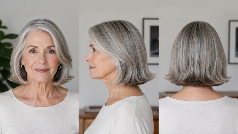 Elegant short and layered hairstyles for women over 80 showcasing soft volume, natural gray hair, and easy-to-maintain flattering cuts