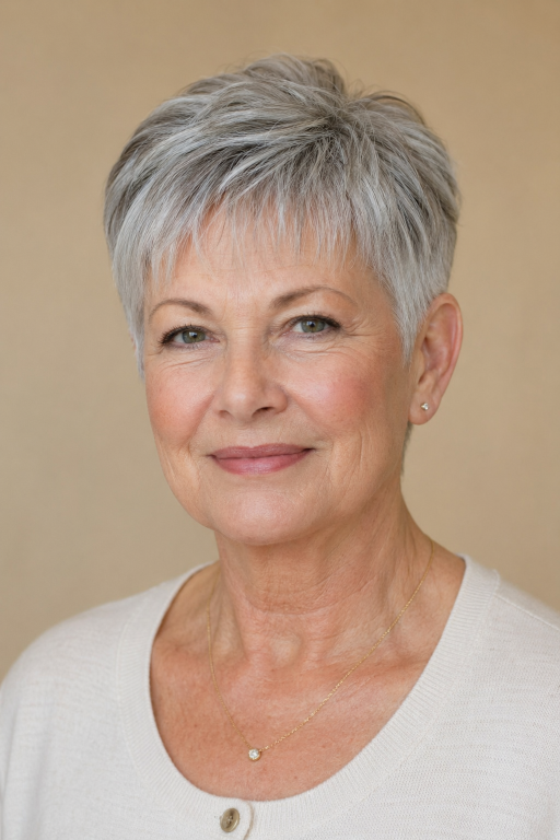 Hairstyles for women over 60 with bangs featuring layered bobs, pixie cuts, and soft fringes that flatter mature faces and fine hair
