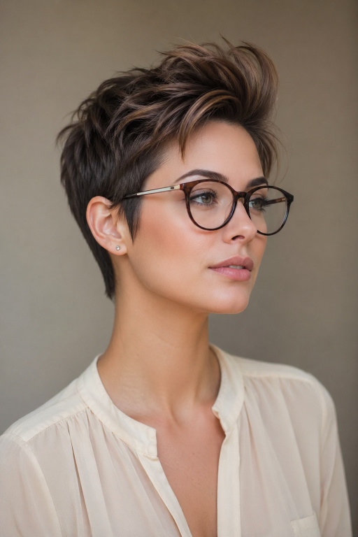 Short pixie haircut for women with glasses showing flattering modern styles for different face shapes