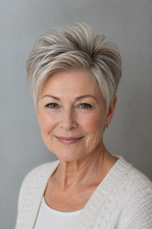 Hairstyles for women over 50 with thin fine hair showing layered bobs and pixie cuts that add volume and fullness