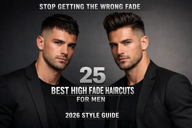 variety of high fade haircuts for men showing different styles, textures, and top lengths with clean faded sides