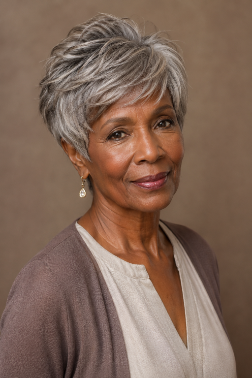 Hairstyles for Black women over 70 featuring short, natural, curly, and low-maintenance elegant looks