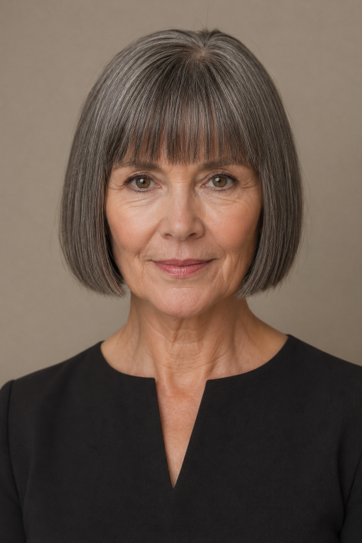 Hairstyles for women over 60 with bangs featuring layered bobs, pixie cuts, and soft fringes that flatter mature faces and fine hair