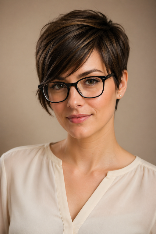 Short pixie haircut for women with glasses showing flattering modern styles for different face shapes