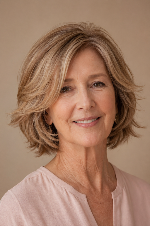 Choppy bob hairstyles for women over 60 showing layered, textured cuts that add volume and movement to aging hair