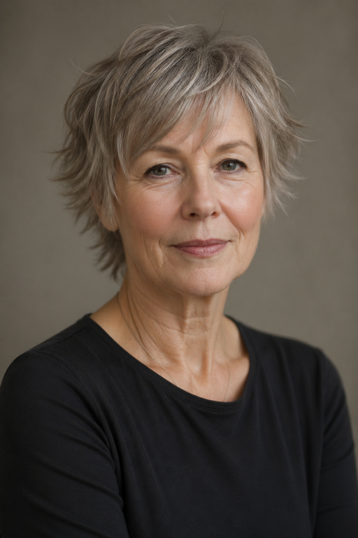 Hairstyles for women over 60 with thin fine hair showing layered bobs, pixie cuts, and volume-boosting styles for a fuller, youthful look