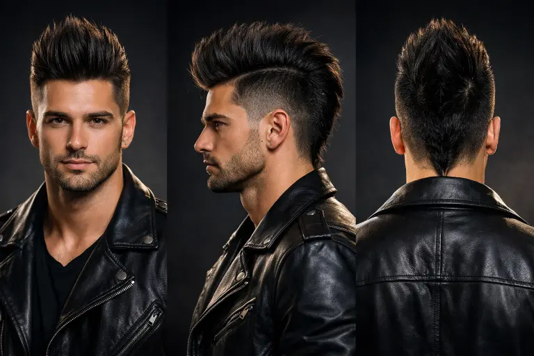 Burst taper fade mohawk for men with shaved sides and a bold strip of longer hair running from front to back