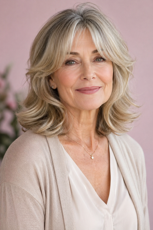 Hairstyles for women over 60 with bangs featuring layered bobs, pixie cuts, and soft fringes that flatter mature faces and fine hair