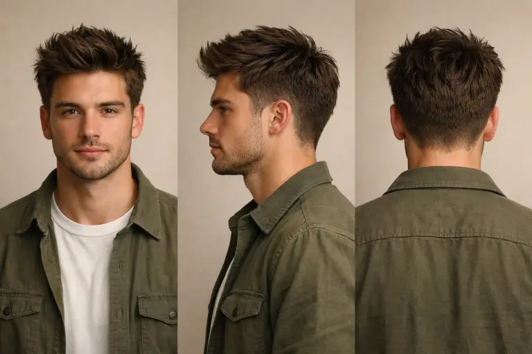 various blowout taper haircut styles for men showing different taper fades, hair lengths, and textures including curly, wavy, and straight hair with voluminous tops and clean sides