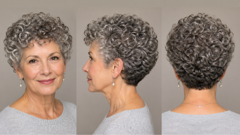 Elegant short and layered hairstyles for women over 80 showcasing soft volume, natural gray hair, and easy-to-maintain flattering cuts