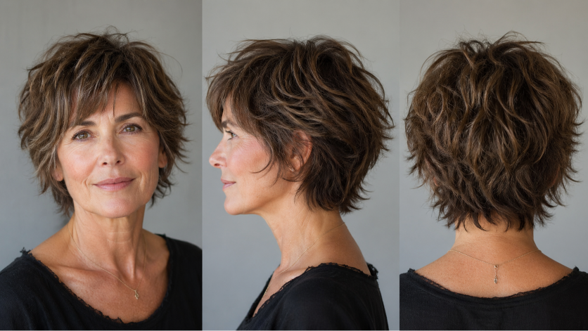 short hairstyles for women over 50 with layered bobs, pixie cuts, and volume styles