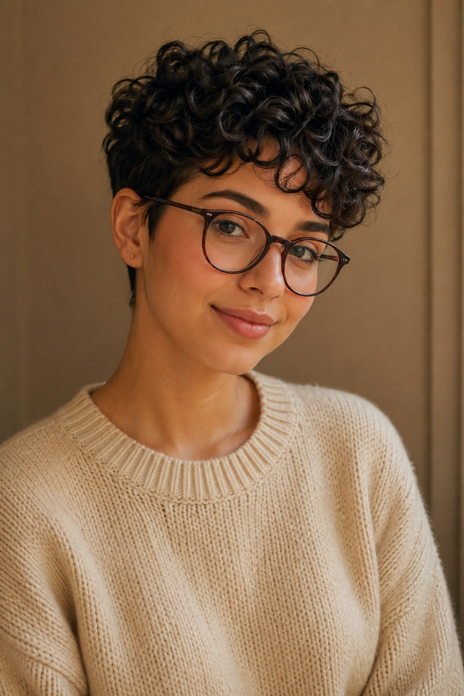 Short pixie haircut for women with glasses showing flattering modern styles for different face shapes