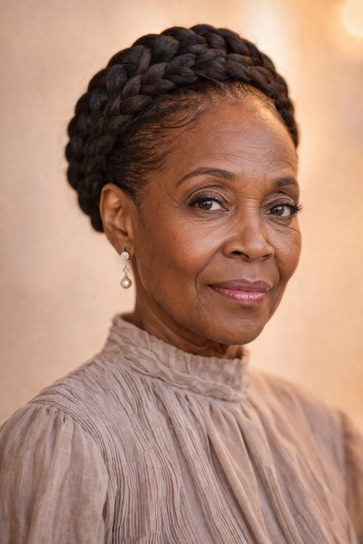 Elegant braided hairstyles for older Black women over 50 showcasing protective, low-maintenance, and graceful looks