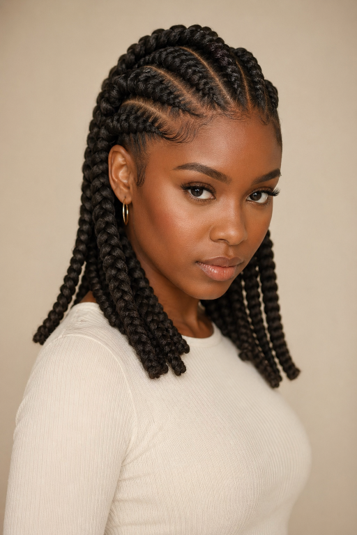 Braided hairstyles for Black women featuring box braids, knotless braids, and cornrows styled in versatile protective looks