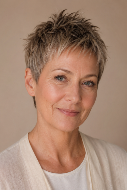 Hairstyles for women over 50 with thin fine hair showing layered bobs and pixie cuts that add volume and fullness